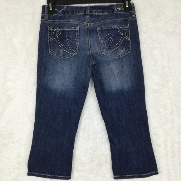 Vanity Womens Capri Jeans Blue Denim Distressed Whiskering Medium Wash 27 - Picture 7 of 9